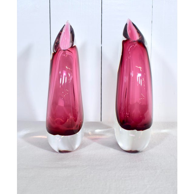 Glass Murano Glass Pink Sommerso Teardrop Vases by Luigi Onesto, 1970's Pair For Sale - Image 7 of 8