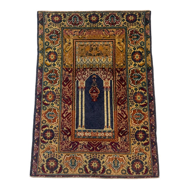 Antique Ottoman Turkish Rug | Mihrab Design With Columns and Lamp | 4x6 For Sale