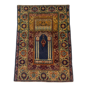 Antique Ottoman Turkish Rug | Mihrab Design With Columns and Lamp | 4x6