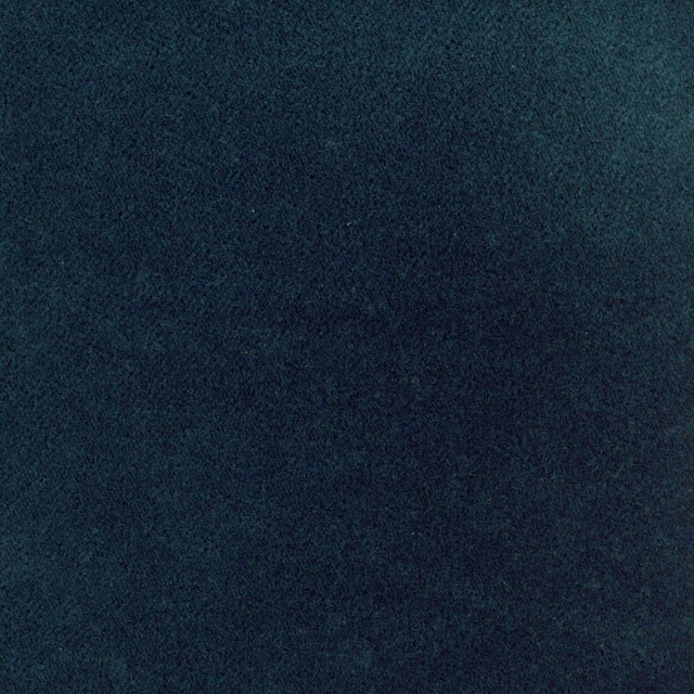 Transitional Bunny Williams Home Empire Ottoman in Navy Performance Velvet with French Brass Nail Heads For Sale - Image 3 of 3