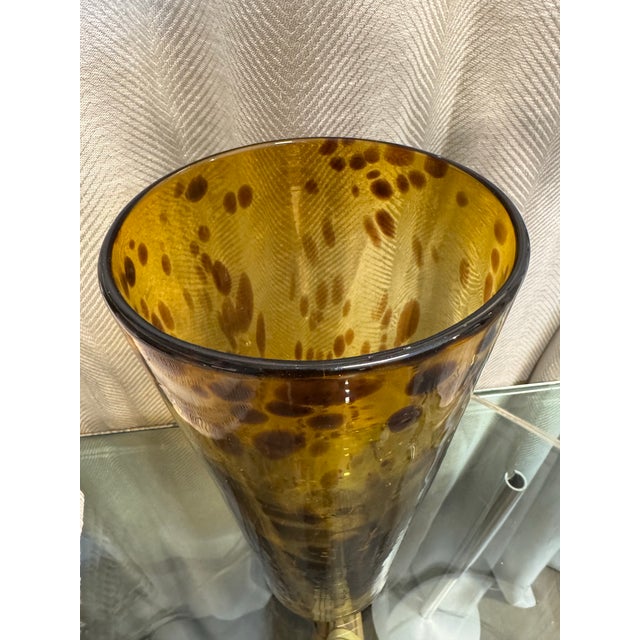 Vintage tortoise shell patterned hand blown glass large vase.