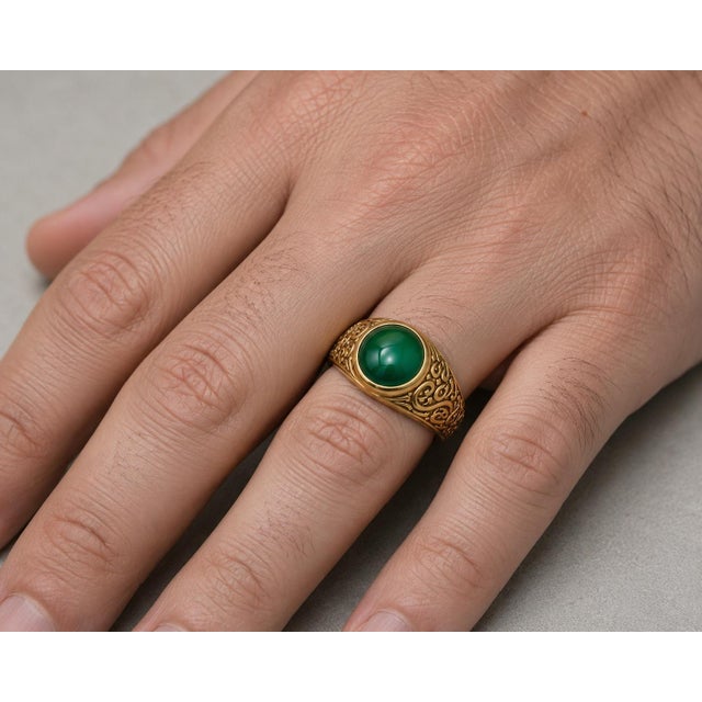 Not Yet Made - Made To Order Men’s Green Onyx Ring With Arabic Calligraphy Design, Size 7.5 For Sale - Image 5 of 5