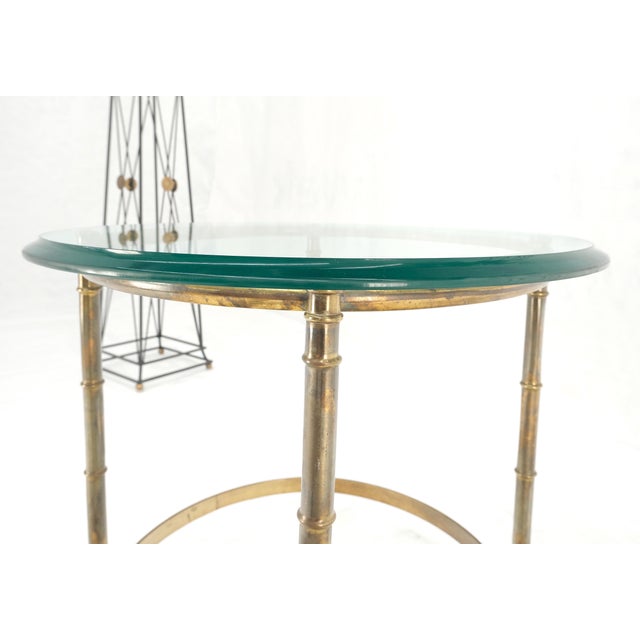 Italian Mid Century Modern Occasional 3/4" Thick Round Glass Top Brass Faux Bamboo Base Side End Lamp Table MINT!