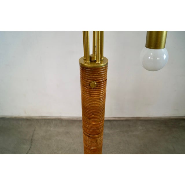 1970’s Mid-Century Modern Rattan & Gold Waterfall Floor Lamp For Sale - Image 11 of 12