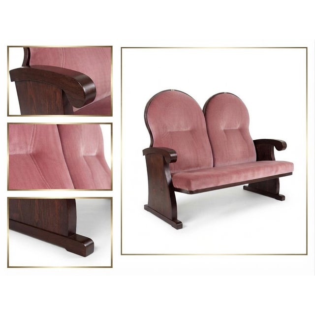 Mid-Century Modern Vintage Pink Velvet Double Theater Bench, 1960 For Sale - Image 3 of 4