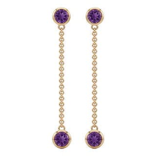 Amethyst Drop Chain Earrings - Dainty Minimalist Dangle Earrings - A Pair For Sale
