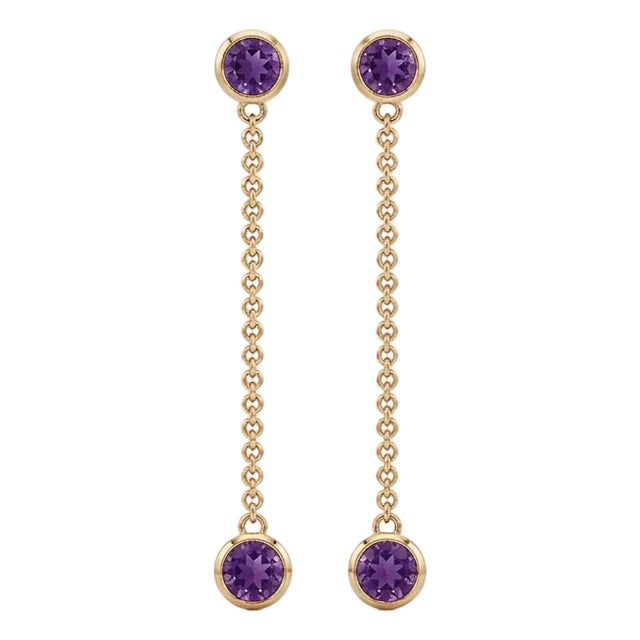 Amethyst Drop Chain Earrings - Dainty Minimalist Dangle Earrings - A Pair For Sale