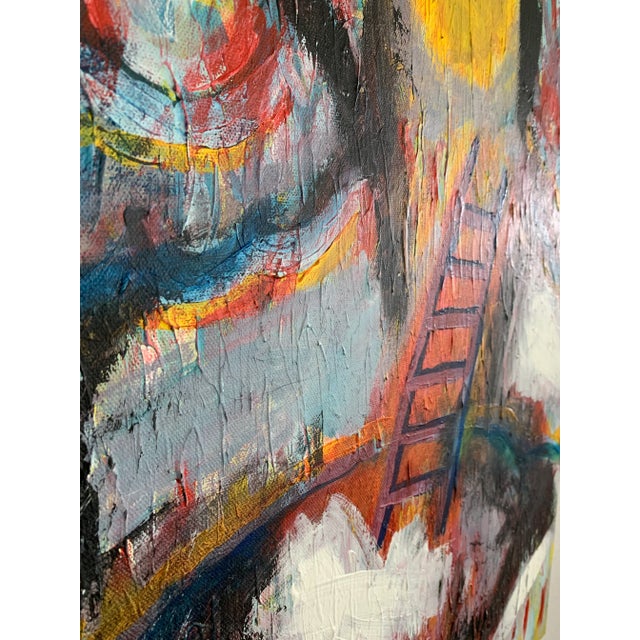 Abstract Contemporary Modern Abstract Mixed-Media Painting on Canvas For Sale - Image 3 of 8