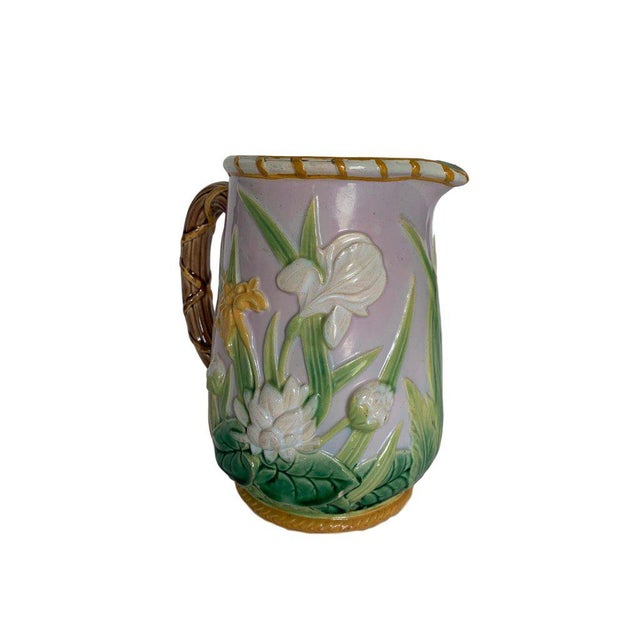 Extremely rare George Jones Majolica Iris Pitcher, England, Victorian, circa 1870s. Professional restoration to the spout.