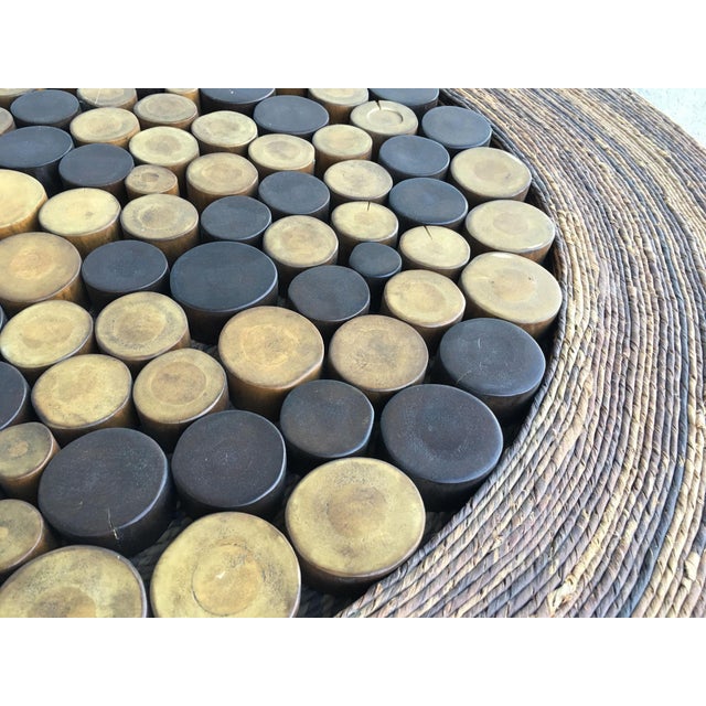 Woven Wicker Cocktail Table With Tropical Pole Center For Sale - Image 4 of 7