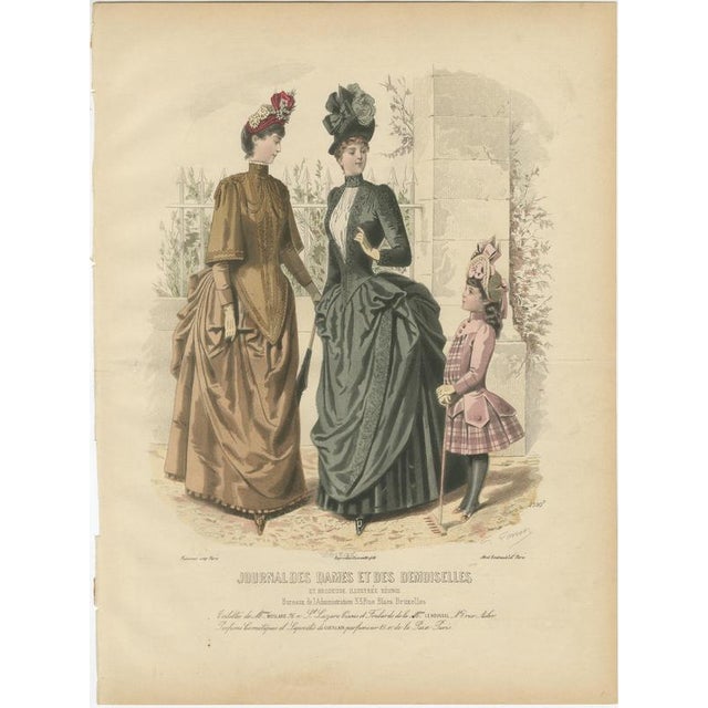 Blue French Fashion Plates with Paris Ladies & Children, 1880, Engravings, Set of 3 For Sale - Image 8 of 10