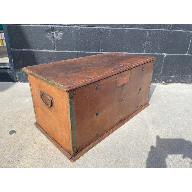 This beautifully aged petite chest features solid hardwood construction with rich natural patina and original character...