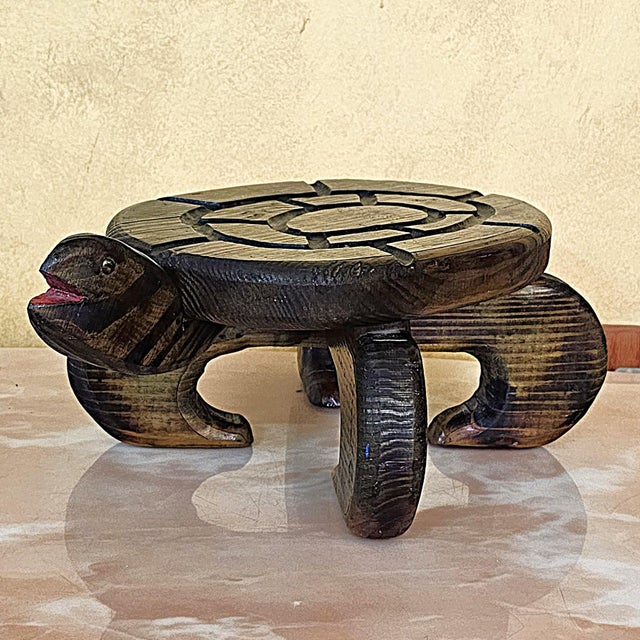 Wood Vintage Hand-Carved Wooden Turtle Stool by e.b. Lovett For Sale - Image 7 of 18
