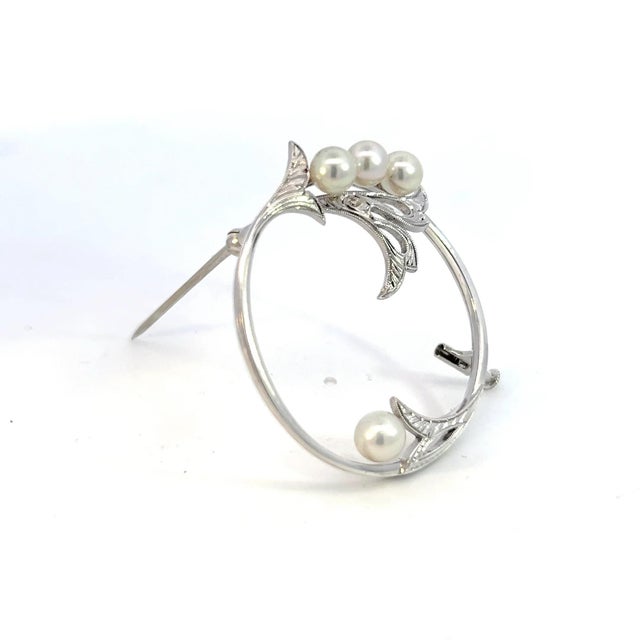Contemporary 1990s Mikimoto Estate Akoya Pearl Brooch Sterling Silver 5 mm For Sale - Image 3 of 8