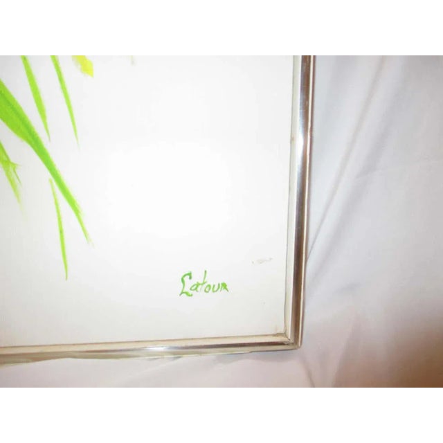 1970s Floral Acrylic Painting in Yellow and Green, Framed For Sale - Image 4 of 5