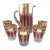 Antique Eapg Imperial Glass Bohemian Style Ruby Stain Wide Gold Trim Pitcher & 5 Tumblers Bar Set For Sale