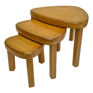 Triangular Oak Nesting Tables from Pierre Chapo, 1970s, Set of 3 For Sale