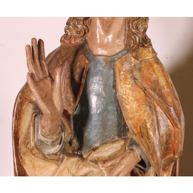 Wood Spanish Artist, Saint John the Baptist and the Virgin Mary from a Crucifixion Group, 1500, Walnut, Set of 2 For Sale - Image 7 of 18
