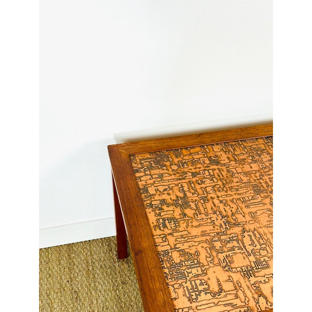 Brown Scandinavian Coffee Table in Teak and Copper, 1960s For Sale - Image 8 of 13