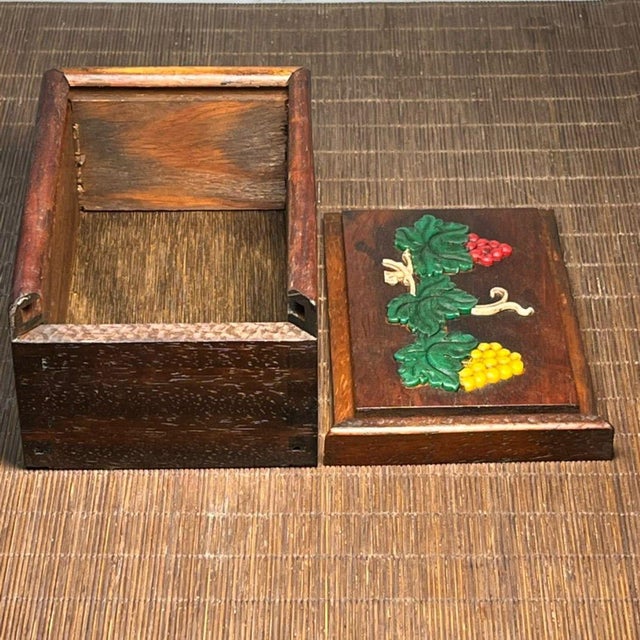 Wood Carved Hardwood Sliding Box With Bone Inlay — Botanical Leaf & Berry Motif For Sale - Image 7 of 9