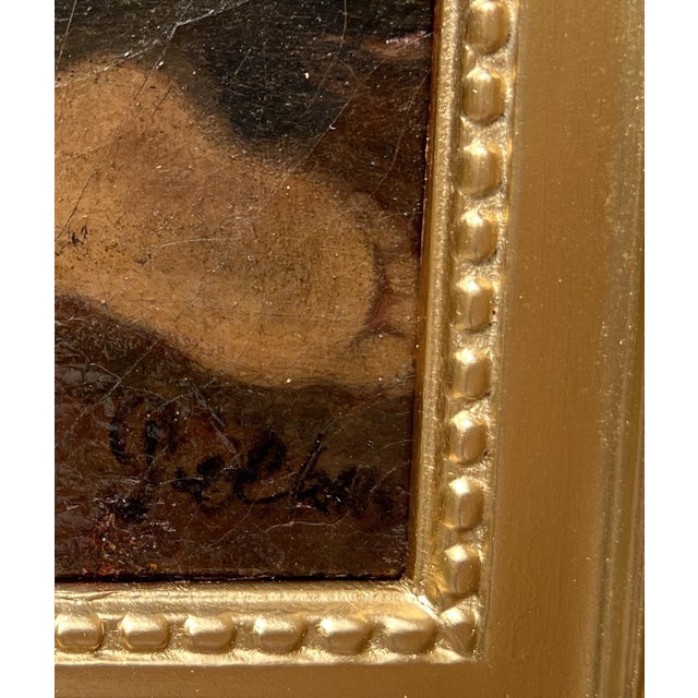 This substantial antique Orientalist oil painting on canvas presents an elaborate courtly interior centered upon a richly...