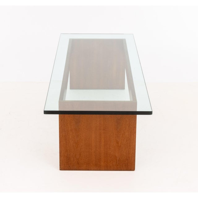 Wood Glass Top Teak Coffee Table For Sale - Image 7 of 8