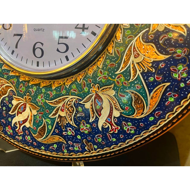 Blue Hand Carved Floral Copper Clock For Sale - Image 8 of 9