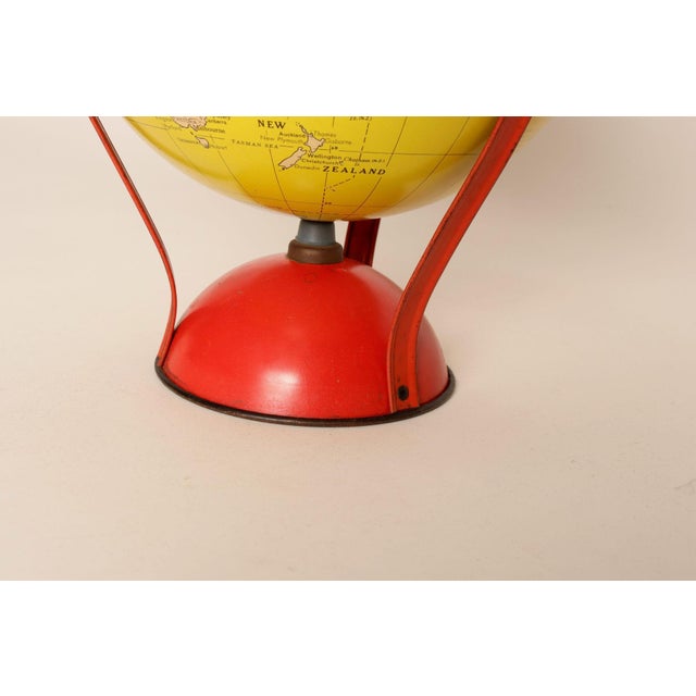 Vintage Replogle Yellow and Red Tin Litho "Globe Grams' Spinning World Globe For Sale - Image 18 of 18