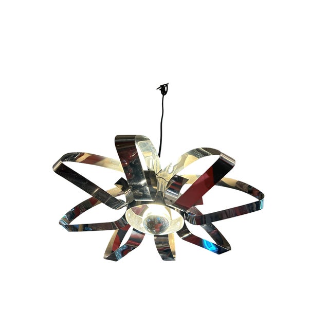 Chrome-Plated Metal Flower Pendant Light, 1970s For Sale - Image 10 of 10