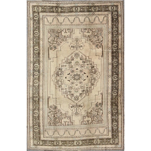 Vintage Turkish Oushak Rug With Linear Medallion Design in Brown and Nude For Sale - Image 10 of 10