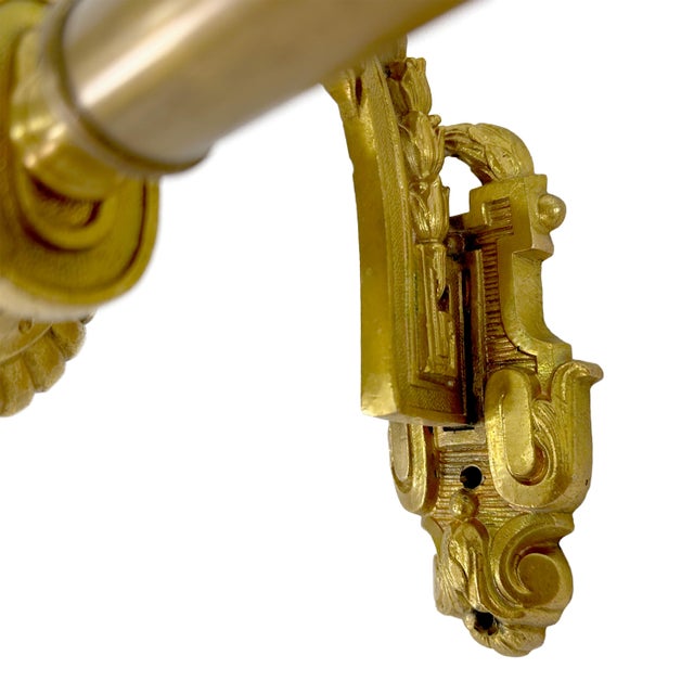 Metal Vintage Brass Towel Bar or Curtain Rod With Ornate Cast Finials & Greek Key Mounting Brackets For Sale - Image 7 of 14