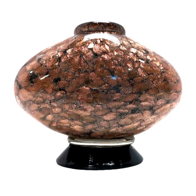 Transitional Dale Tiffany Hand Blown Art Glass Vase Brown Copper Gold Speckle Sparkle Oval 5" For Sale - Image 3 of 8