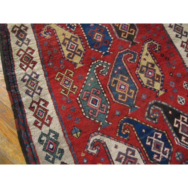 1880s Red Geometric Tribal Antique Handknotted Caucasian Kazak Rug 3'6" X 5'8" Wool Carpet For Sale - Image 4 of 6