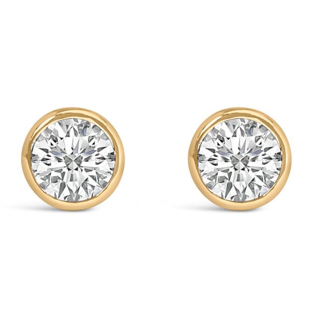 14K Yellow Gold 1.0 Cttw Lab Grown Diamond Screw-Back Classic Bezel Solitaire Stud Earrings (G-H Color, VS2-SI1 Clarity) For Sale