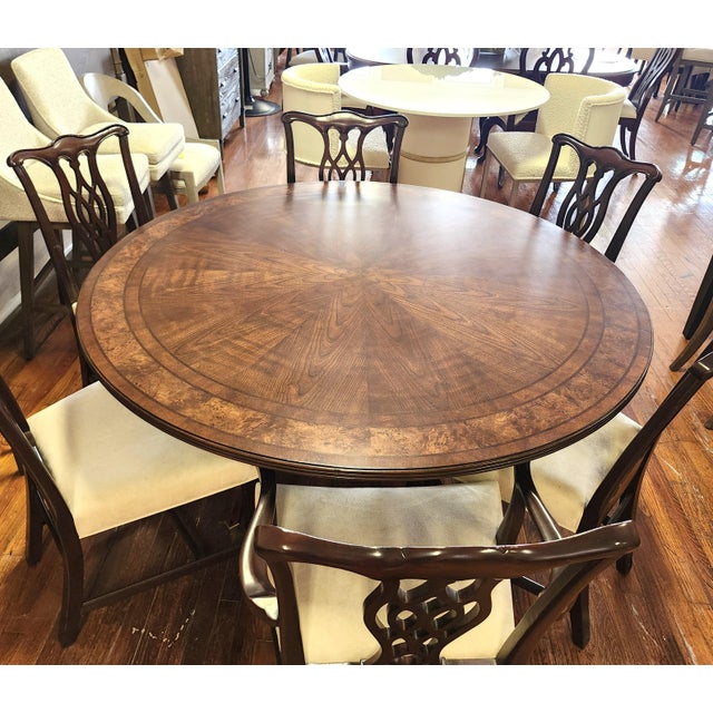 American Drew Meyers Round Dining Table 426-701r Addison Cherry Walnut 60" Attributed For Sale - Image 4 of 14