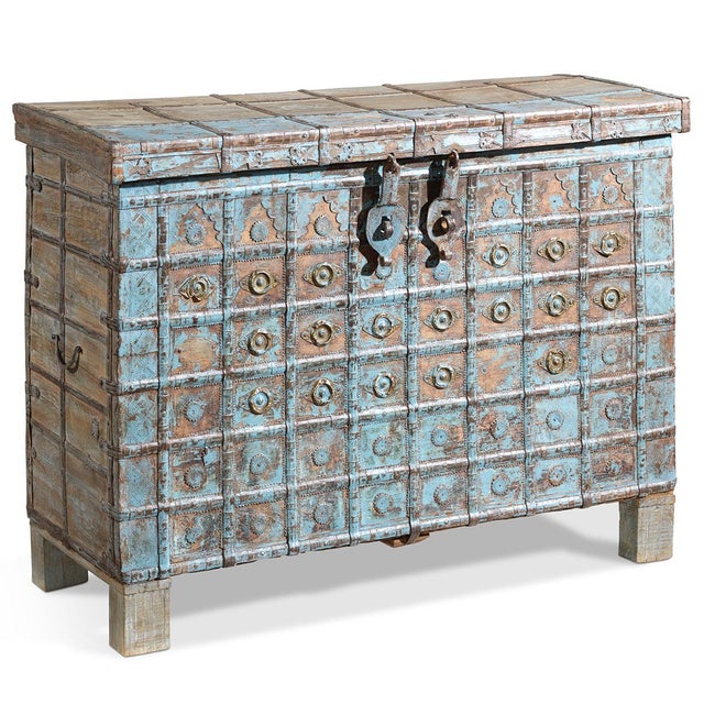 Indian Pithara Blue Storage Chest, 1940s For Sale - Image 9 of 9