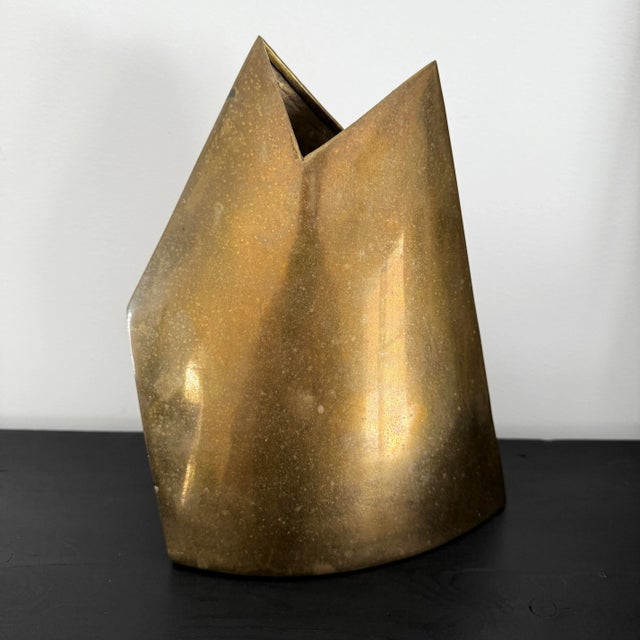 Mid-Century Modern Vintage Modern Abstract Geometric Brass Vase by James Johnston For Sale - Image 3 of 7