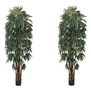Pair of 10-Foot Faux Raffia Palm Trees For Sale