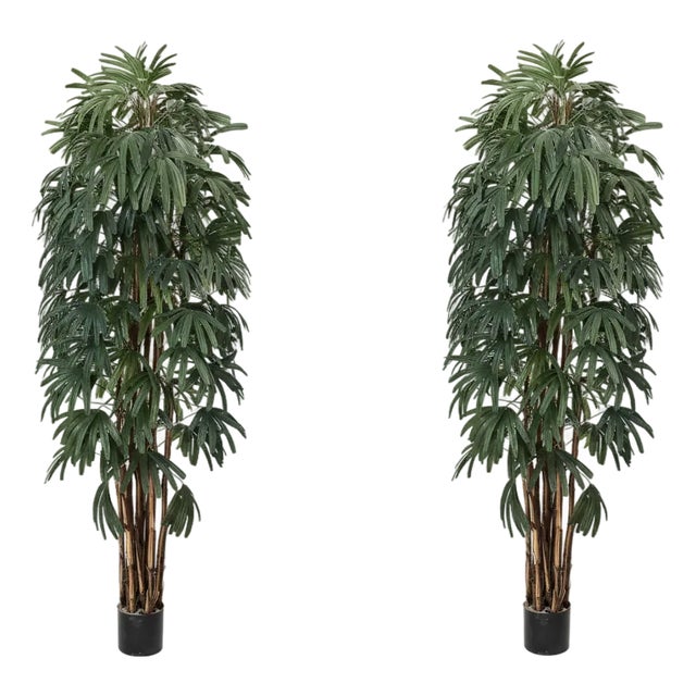 Pair of 10-Foot Faux Raffia Palm Trees For Sale