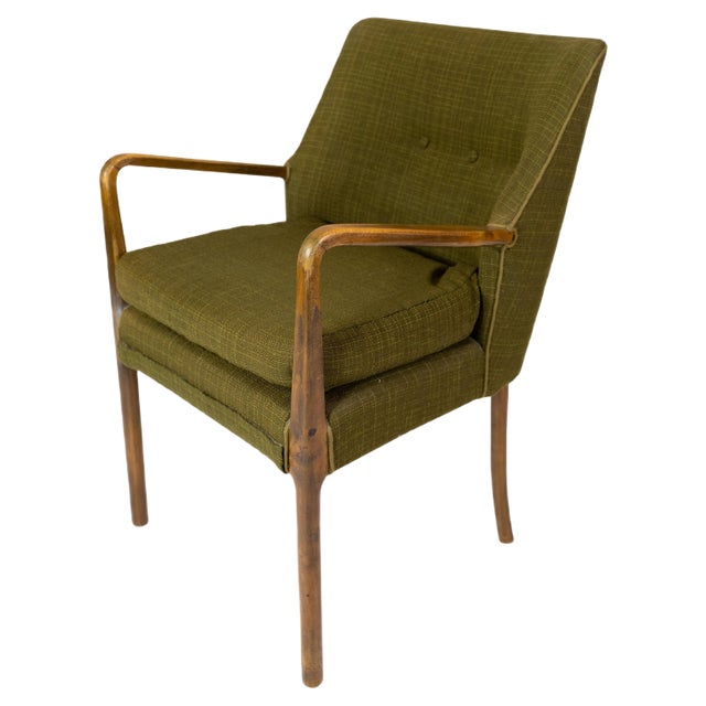 Danish Armchair in Birch and Dark Green Fabric, 1950s For Sale