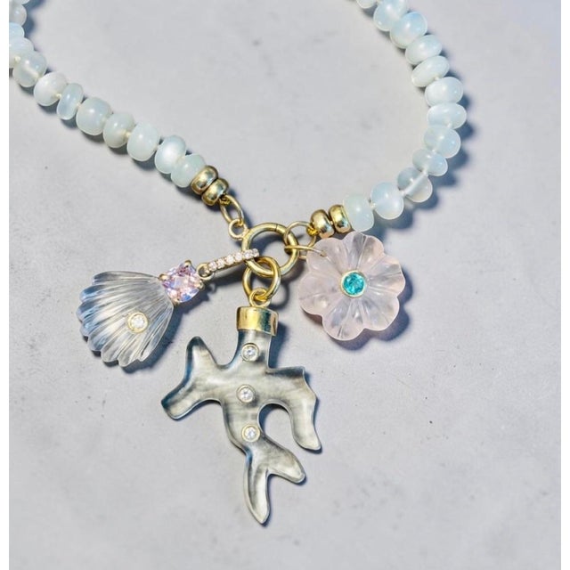 Modern Moonstone Necklace With 14k Gold Charm Enhancer For Sale - Image 3 of 9