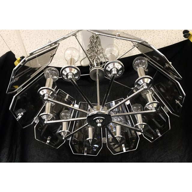 Mid 20th Century Smoked Glass and Chrome Chandelier in the Style of Fredrick Raymond For Sale - Image 9 of 13
