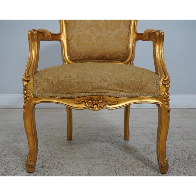Pair Gold Finish French Open Armchairs For Sale In Philadelphia - Image 6 of 12