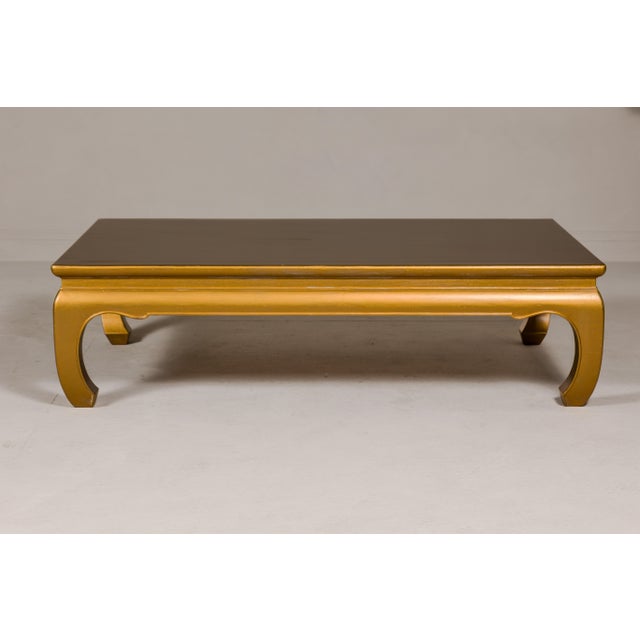 Gold Lacquered Ming Dynasty Style Chow Leg Coffee Table with Carved Apron For Sale - Image 4 of 12