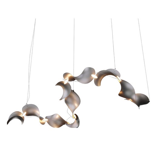 Dune 10 Curve Chandelier in Aluminum with Silver Anodized Finish by Moss Objects For Sale