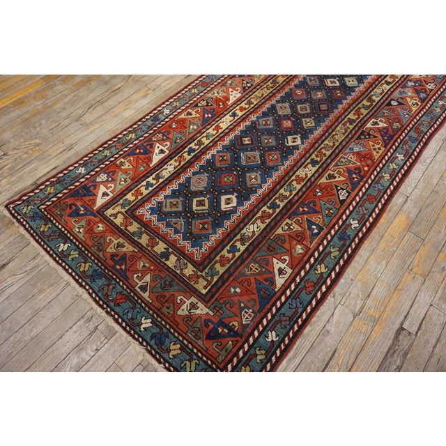 1890s Blue Navy Geometric Antique Caucasian Talish Rug 3'8" X 9'4" Handknotted Wool Carpet For Sale - Image 15 of 17