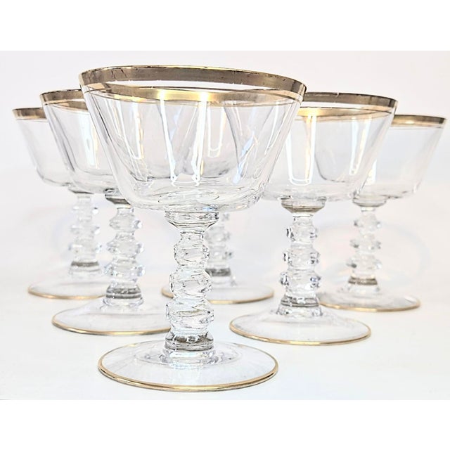 Gold Rimmed Crystal Champagne Coupes- Set of Six For Sale - Image 9 of 13