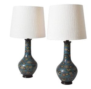 Blue Cloisonné Bronze Lamps, Set of 2
