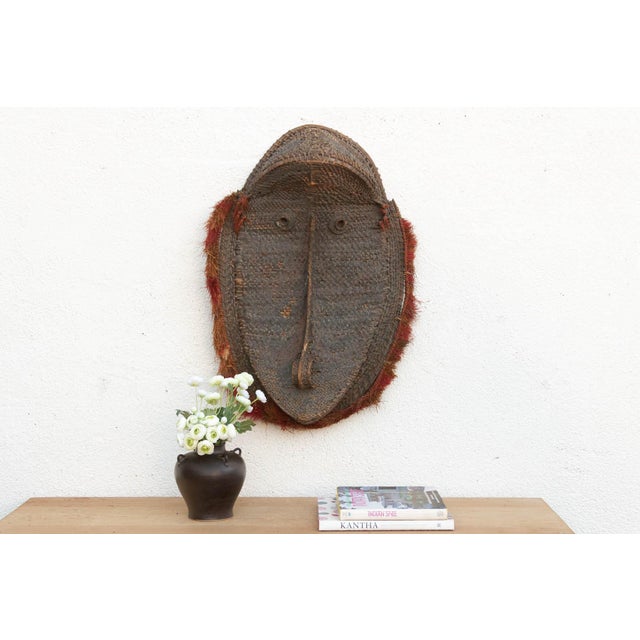 Brown Large Antique Woven Rattan Yam Mask For Sale - Image 8 of 8