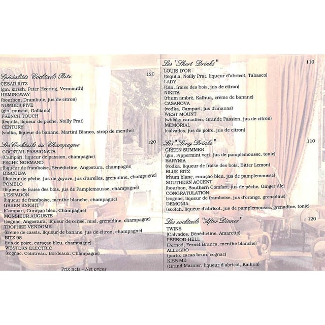 Ritz Paris Cocktail Menu/ Price List For Sale - Image 4 of 8